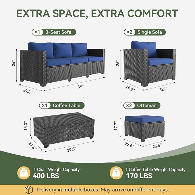 Aoxun 8 Piece Outdoor Patio Furniture Set 7 Seats, Outdoor Sectional - Image 2