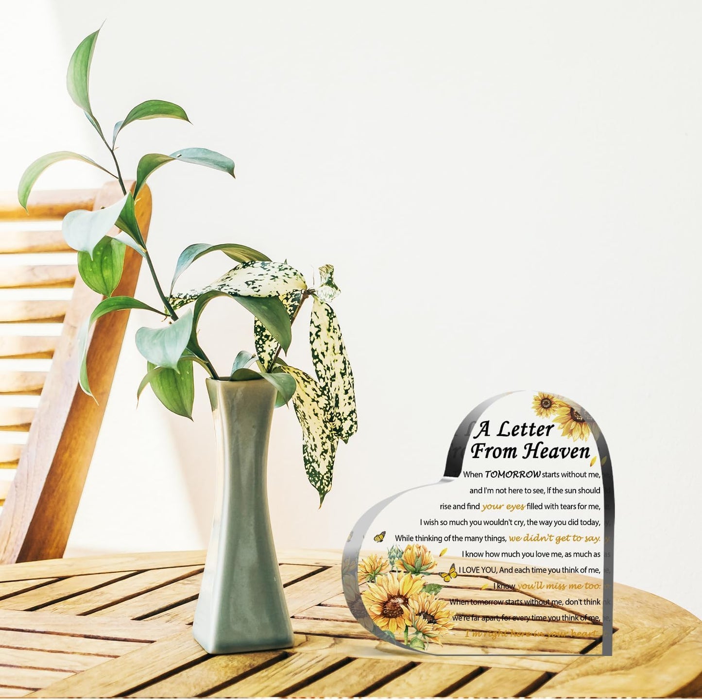 Sympathy Gifts - A Letter from Heaven- Memorial Gift for Loss of Mother Father Husband Son, Acrylic Heart Keepsake,Remembrance Sympathy Gifts （Sunflower）