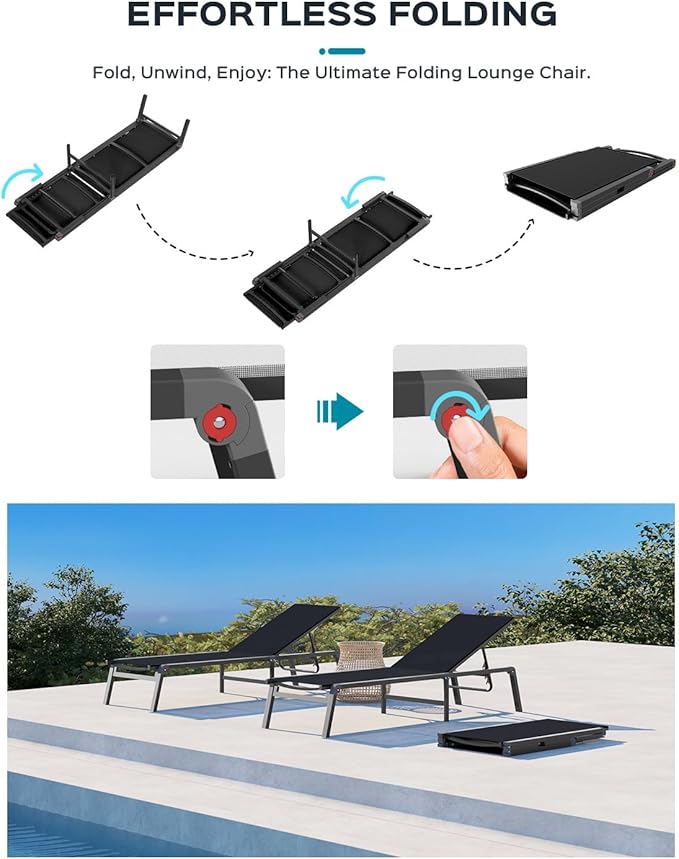 Ciokea Aluminum Chaise Lounge Ourdoor, Foldable & Assemble Free Outdoor Lounge - Image 3