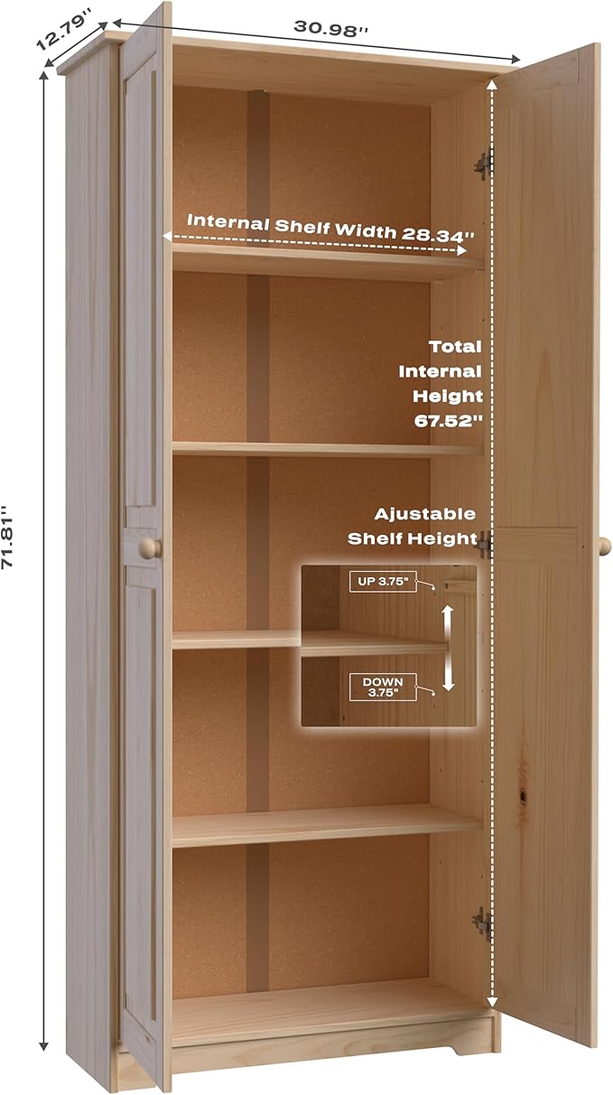 From the Tree Furniture Solid Pine Pantry Cabinet — 72" Tall Unfinished Kitchen - Image 2