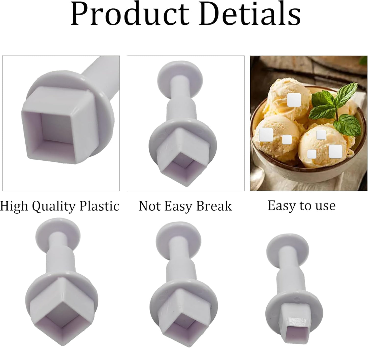 pson 3Pcs Plunger Cookie Cutter Set, Mini Plastic Biscuit Molds for Cake Decorating, Baking, Fondant, and DIY Crafts(Square)