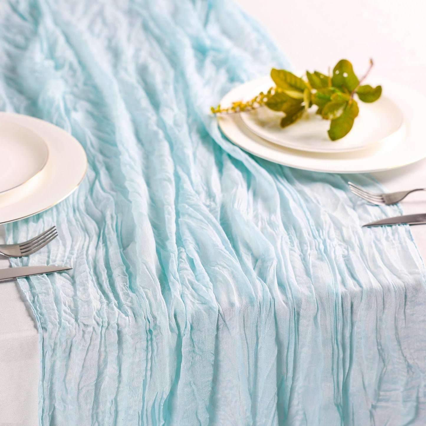 Hahuho Dusty Blue Cheesecloth Table Runner 10ft, Gauze Boho Rustic Table Runners for Wedding Birthday Party Baby Shower Decorations（1 Pack , 35x120 Inches）