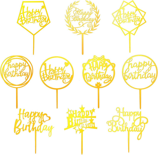100 Pcs Gold Happy Birthday Cake Toppers Gold Acrylic Cake Topper Glitter Birthday Cake Decorations Double Sided Cake Topper for Children Supplies Accessories Decorations Figurines Ornaments