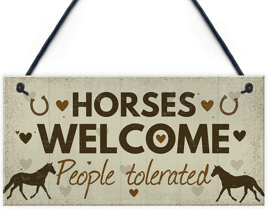 Rustic Wooden Signs Horse Welcome Wood Signs Hanging Plaque Gifts Sign Wall Art Decor Kitchen Cafe Pub Decor Gift 6x12 INCH