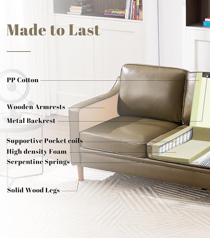 Kingfun Living Room Furniture Sets, 3 Seater Couch and Armchair, Mid Century - Image 3