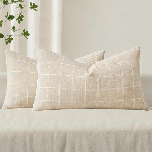 MIULEE Decorative Chenille Check Lumbar Throw Pillow Covers Vintage Plaid Couch by MIULEE