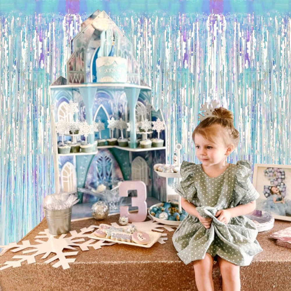 BEISHIDA 2 Pcs Door Streamers Curtain Iridescent Streamers Baby Shower Party Streamers Backdrop Party Decorations Wall Background Photo Booth Props(3.28 ft x 6.56 ft)