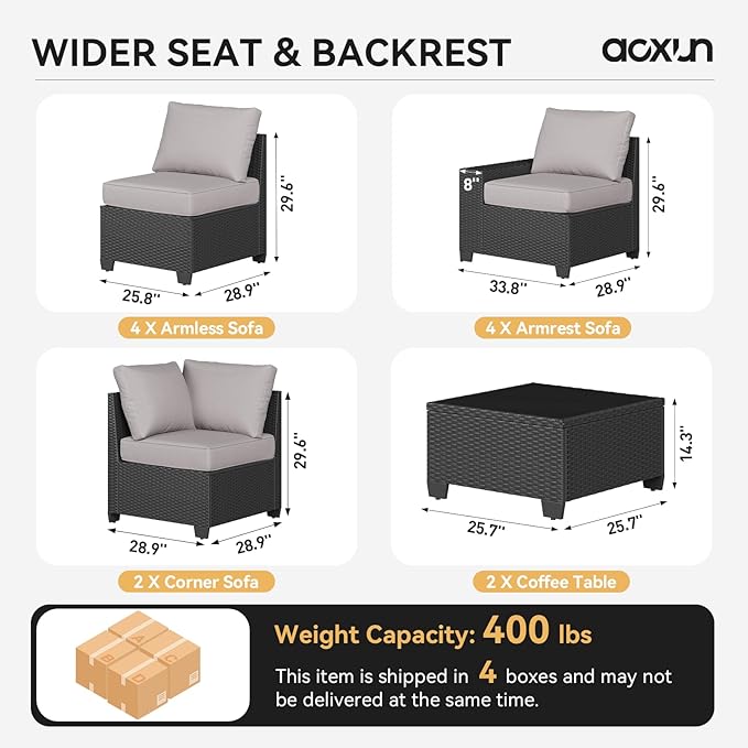 Aoxun Patio Furniture Set, Widen Armrests Wicker Outdoor Sectional - Image 6