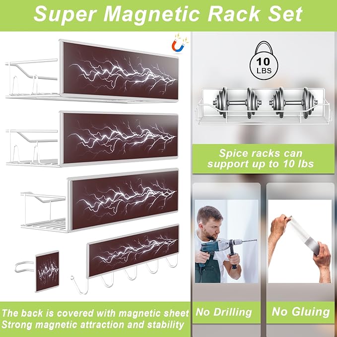 Magnetic Spice Rack for Refrigerator, 9 Pack Magnetic Fridge Shelves - Image 3