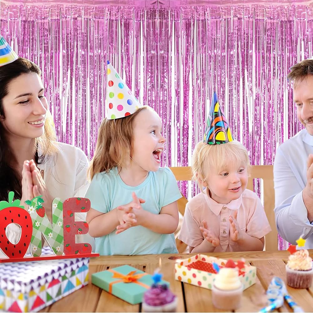 BEISHIDA 4 Pcs Pink Door Streamers Tinsel Curtain Party Streamers Backdrop Fringe Foil Wall Background for Birthday Christmas Wedding Pink Girls Valentine's Day Party Decoration(3.28 ft x 6.56 ft)