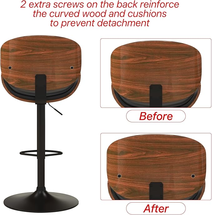 KCC Bar Stools Set of 2, Swivel Adjustable Height Barstools, PU Leather - Image 8
