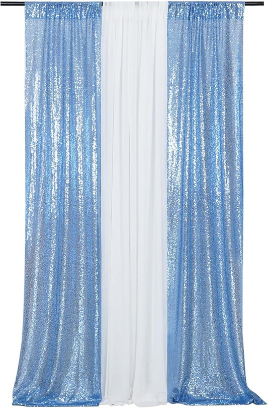 Poise3EHome 2ft x 8ft Baby Blue Sequin Backdrop Curtains 2 Panels Photography Backdrop for Party Decoration, Baby Blue