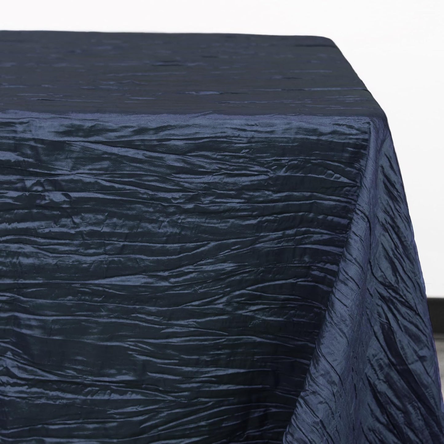 YOUR CHAIR COVERS - 6 ft - 90 x 132 Inch Navy Blue Rectangular Crinkle Taffeta Tablecloth – Elegant Table Linen for Rectangular Tables, Weddings, Banquets & Events