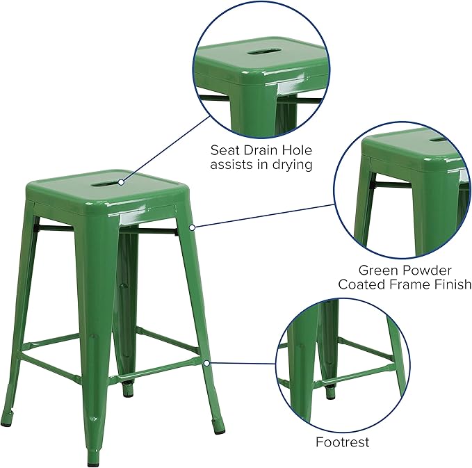 Flash Furniture Kai Commercial Grade 24" High Backless Green Metal - Image 4