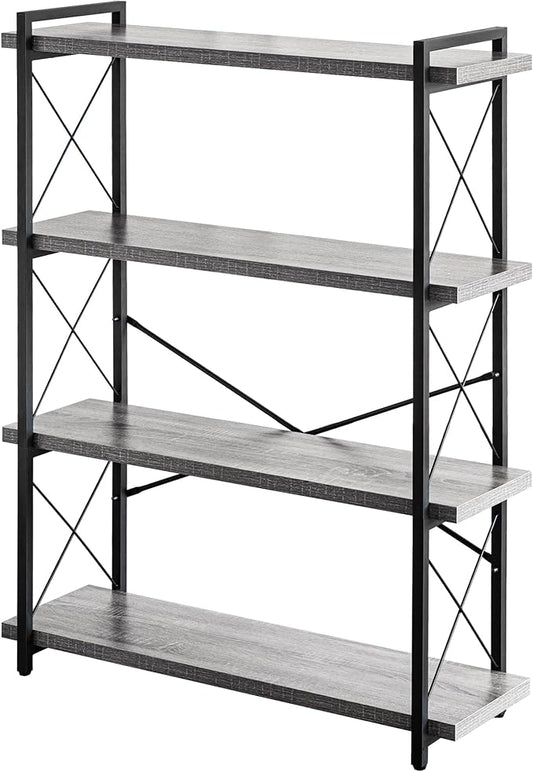 HCHQHS Bookshelf, 4-Tier Industrial Bookcase, Rustic Open Book Shelf, by HCHQHS