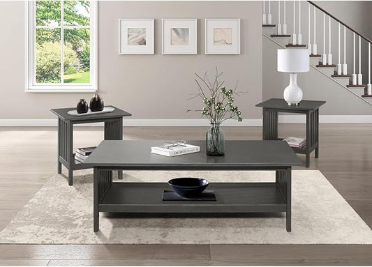 Classic Style Coffee Table and Two End Set Antique Gray Finish 3Pc Occasional by Unknown