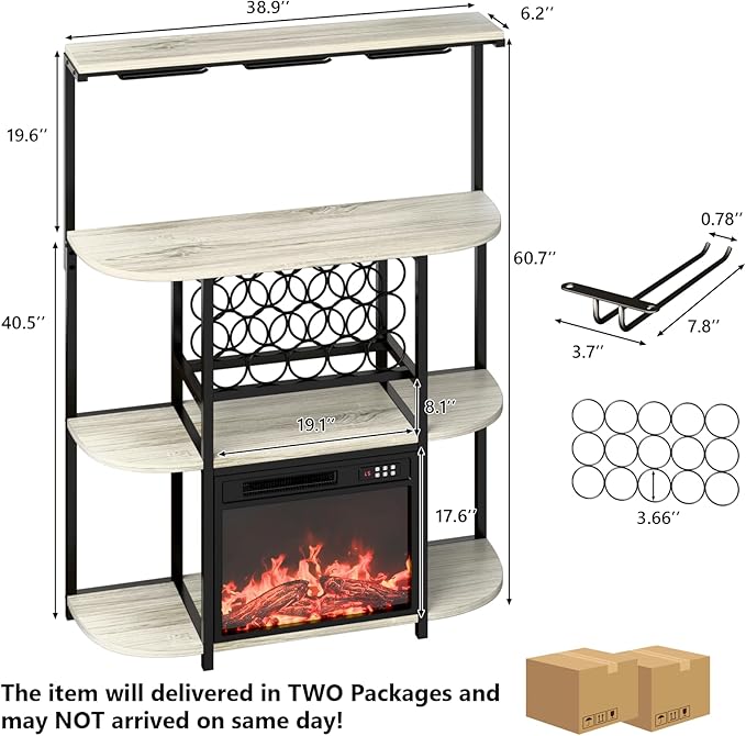 PUKAMI Bar Cabinet with Fireplace, Home Mini Bar Cabinet with Power Outlet and - Image 2