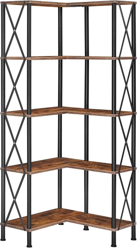 HOOBRO Corner Bookshelf, 5-Tier L-Shaped Bookcase, Industrial Open Display by HOOBRO