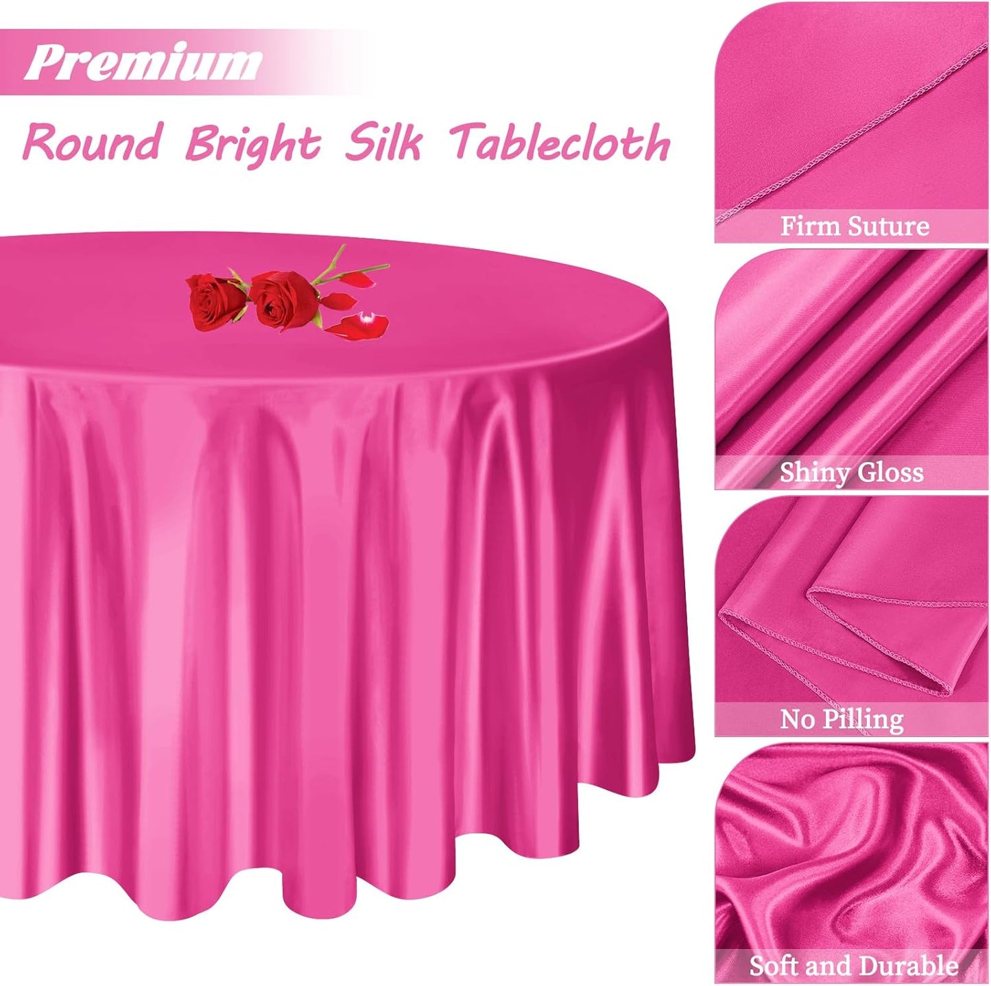 fani 6 Pack 120 Inch Hot Pink Satin Tablecloth - Silky Round Tablecloth Overlay Smooth Fabric Table Cover, Bright Table Decoration for Wedding Party Banquet Events Restaurant Kitchen Dining