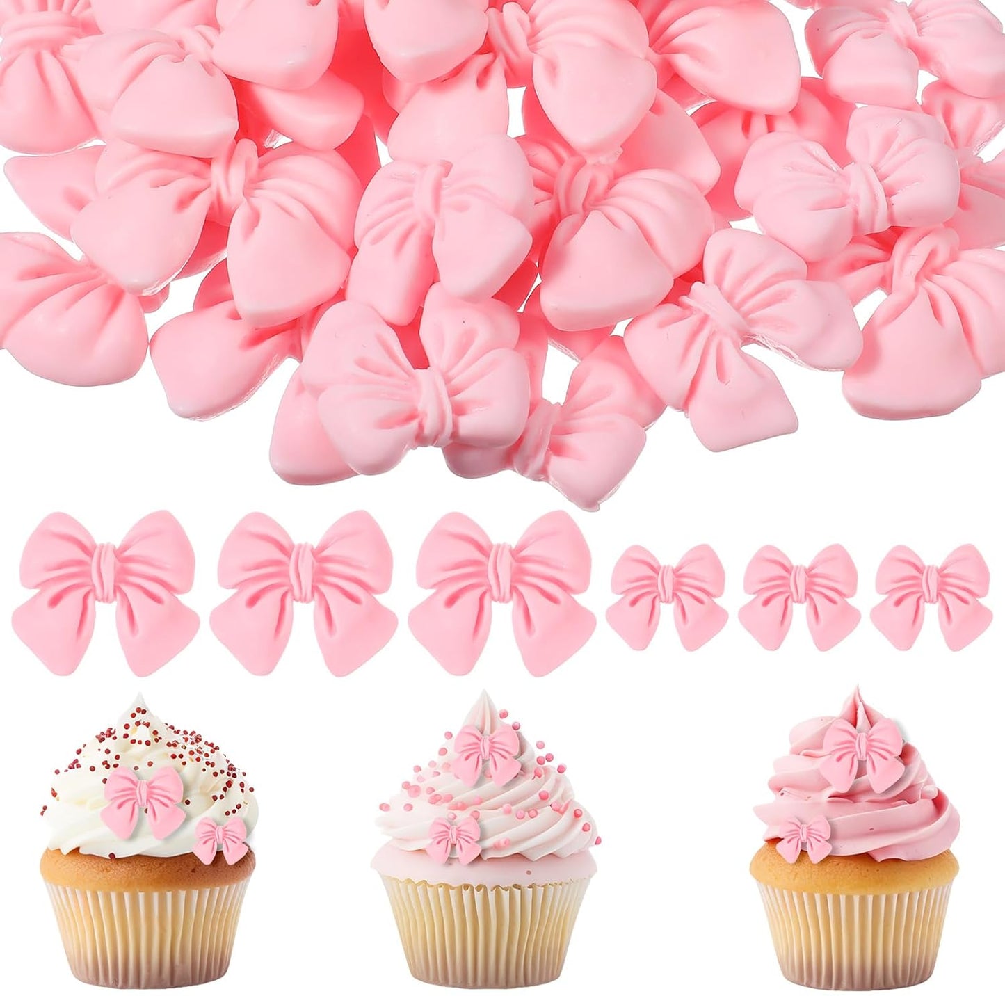 30Pcs Pink Bow Cupcake Decorations, Bow Cake Topper Supplies, Pink Bows Cupcake Toppers, Bowknot Cupcakes Toppers Cake Dessert Picks Decoration for Baby Shower Birthday