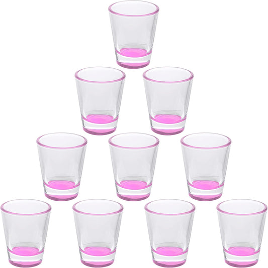 DISCOUNT PROMOS Shot Glasses Set 1.75 oz. Set of 10 Bulk Pack, Wedding Favor, Birthday Party, Tequila Shot Glasses, Vodka Shot Glass - Pink Bottom Color