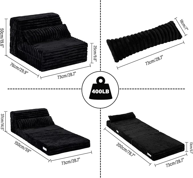 Tiita Folding Sofa Bed Single Size, Convertible Sleeper Chair Mattress - Image 2