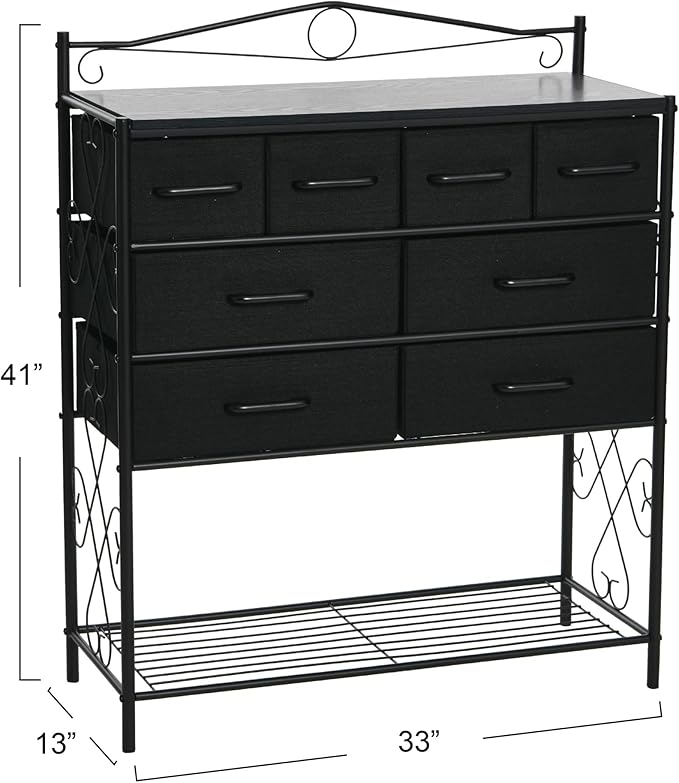 Household Essentials Black Oak & Iron Apothecary 8-Drawer Sideboard - Image 3