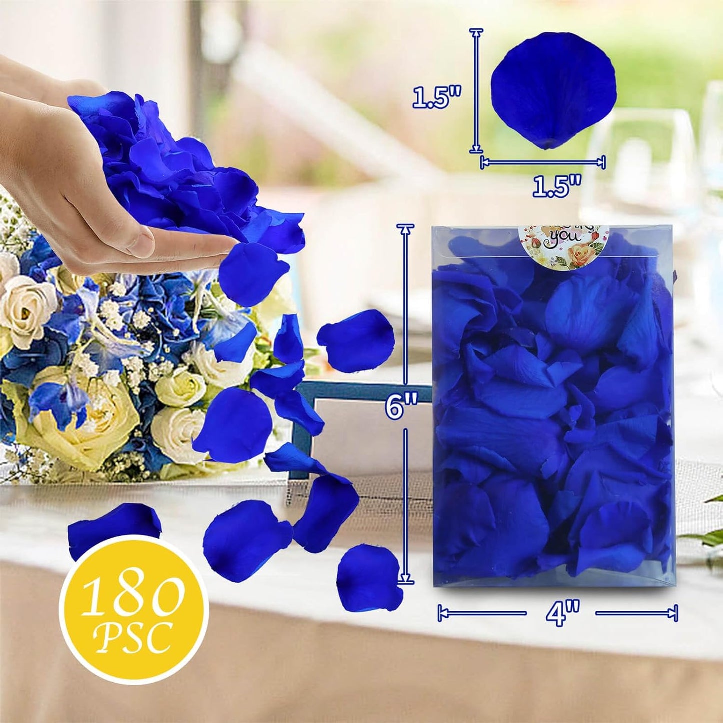200Pcs Real Dried Preserved Royal Blue Rose Petals, Natural Flowers 1.75oz for Romantic Night Wedding Dinner Table Party Confetti Bridal Shower Decor, Royal Blue Decorations