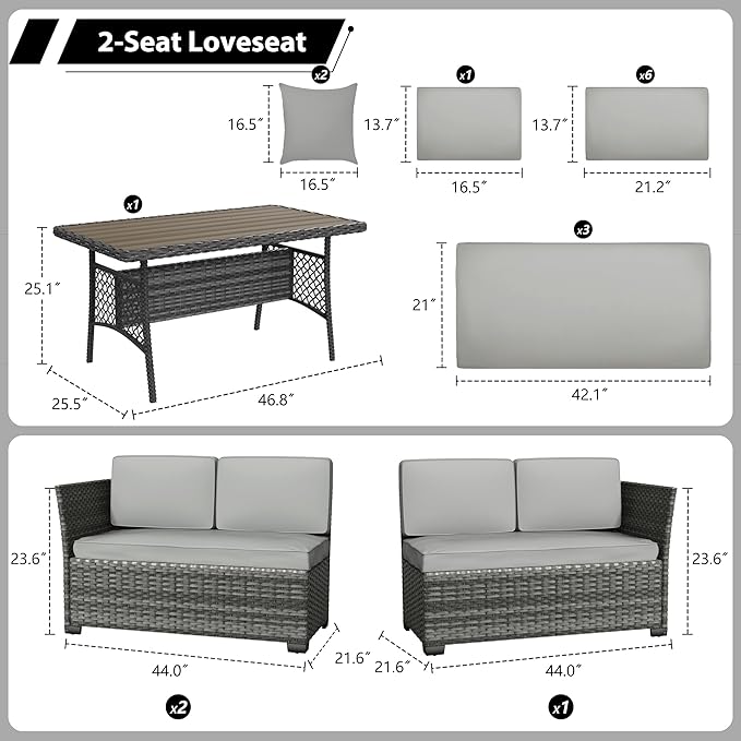 KIGOTY 7 Piece Patio Furniture Set, Outdoor PE Wicker Rattan Outdoor Dining Set - Image 2