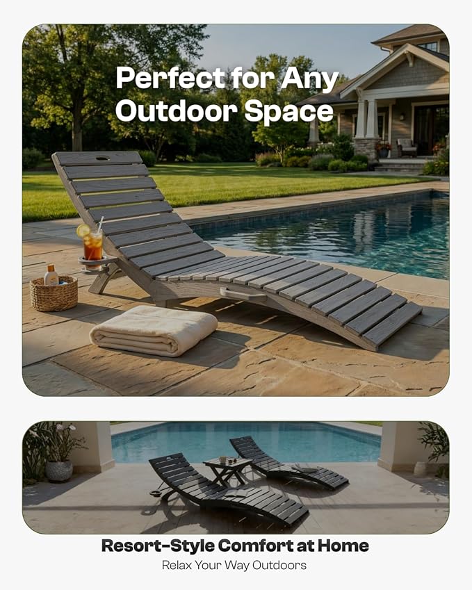 Folding HDPE Pool Lounge Chairs Set of 4, Pre-Assembled Outdoor Chaise Lounge - Image 7