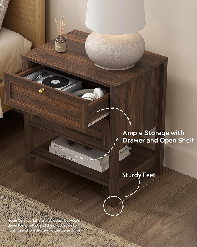 EYYTHUNG Brown Nightstand with 2 Drawers, Farmhouse Floor Night Stand with Open - Image 5