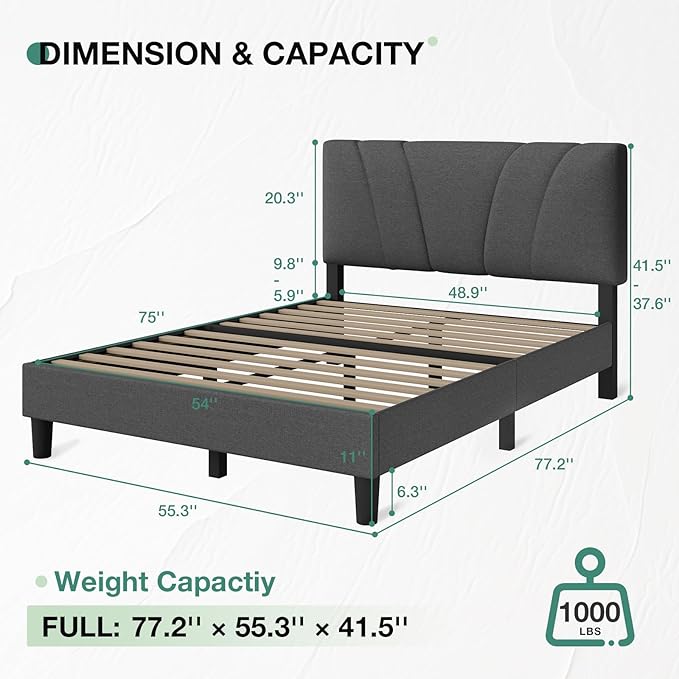Novilla Full Bed Frame Upholstered Platform Full Size Bed Frame - Image 2