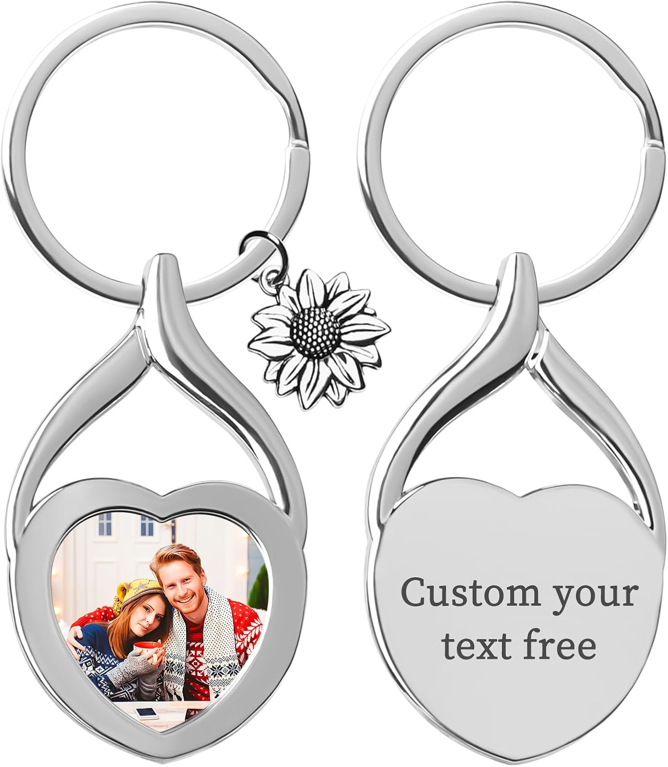 Double Side Custom Keychain with Picture Personalized Engraving Photo Text Customized Gifts for Men Women