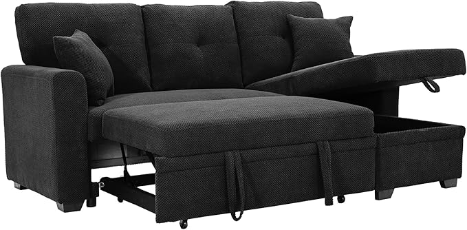 L Shaped Sectional Couch with Storage and Pull Out Bed, 3 Seater Sleeper Sofas by LITVZ