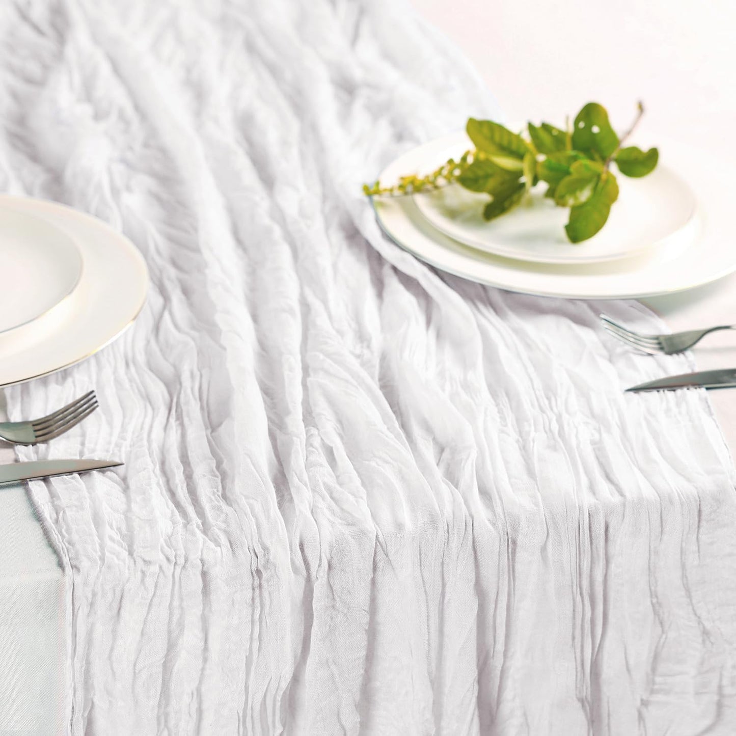 Hahuho Ivory Cheesecloth Table Runner 10ft, Gauze Boho Rustic Table Runners for Wedding Birthday Party Baby Shower Decorations（6 Pack , 35x120 Inches）