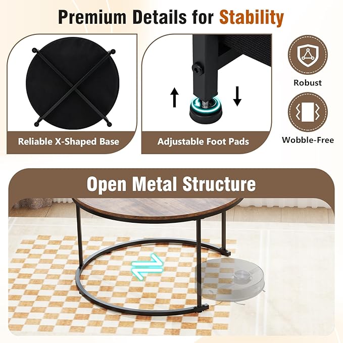 Tangkula Round Nesting Coffee Table Set of 2, Wooden Center End Table - Image 4