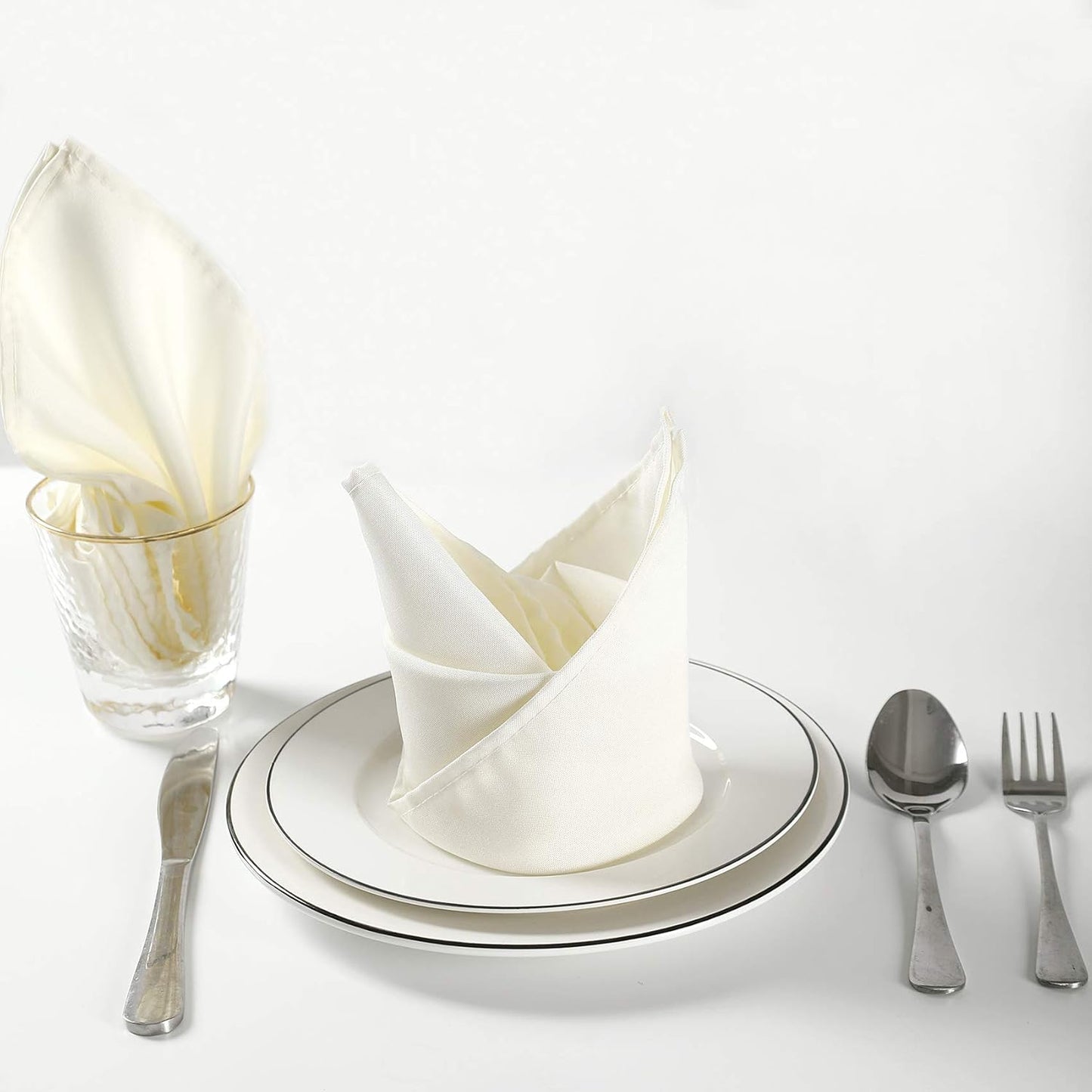 Cloth Napkins 17x17 inch Washable Polyester Dinner Napkins Soft Table Napkins for Wedding Party Dining Banquet(Ivory,12PCS)