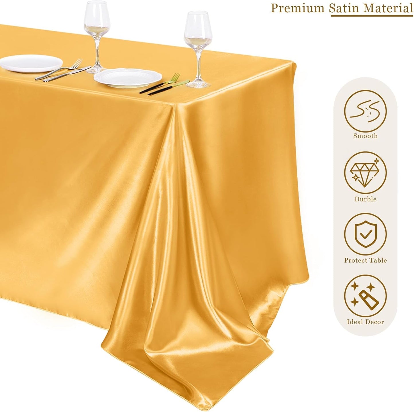 TURSTIN 1 Pack Gold Satin Tablecloth 102 x 58 Inch Overlay Satin Table Cover Rectangle Bright Silk Tablecloth Smooth Fabric Table Decoration for Wedding Banquet Party Events