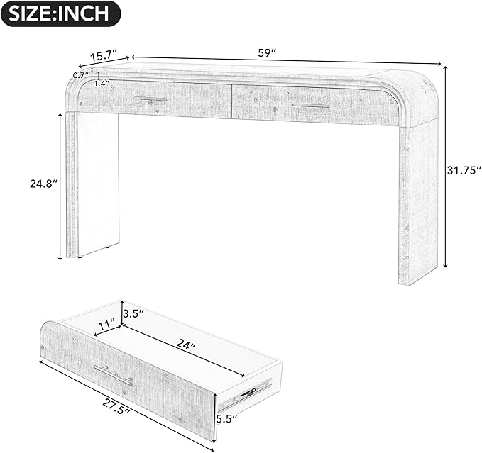 59'' Retro Console Table Sofa Table Entryway Table - Image 2