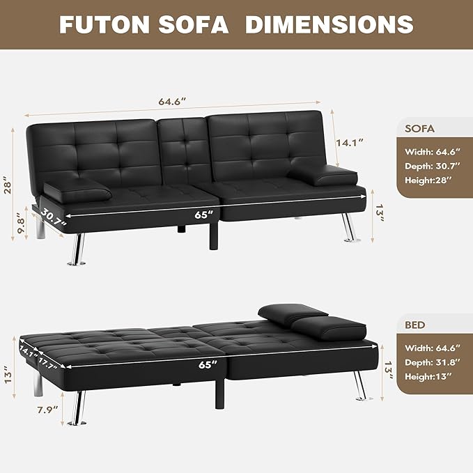 Homall Futon Sofa Bed, Leather Futon Couch - Image 3