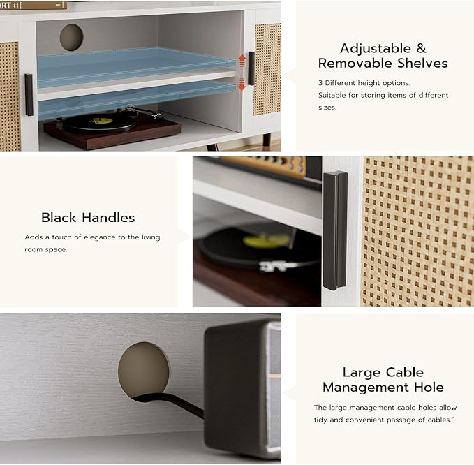 ZttRiee TV Stand for TVs up to 65'', Mid Century Modern Entertainment Center - Image 5