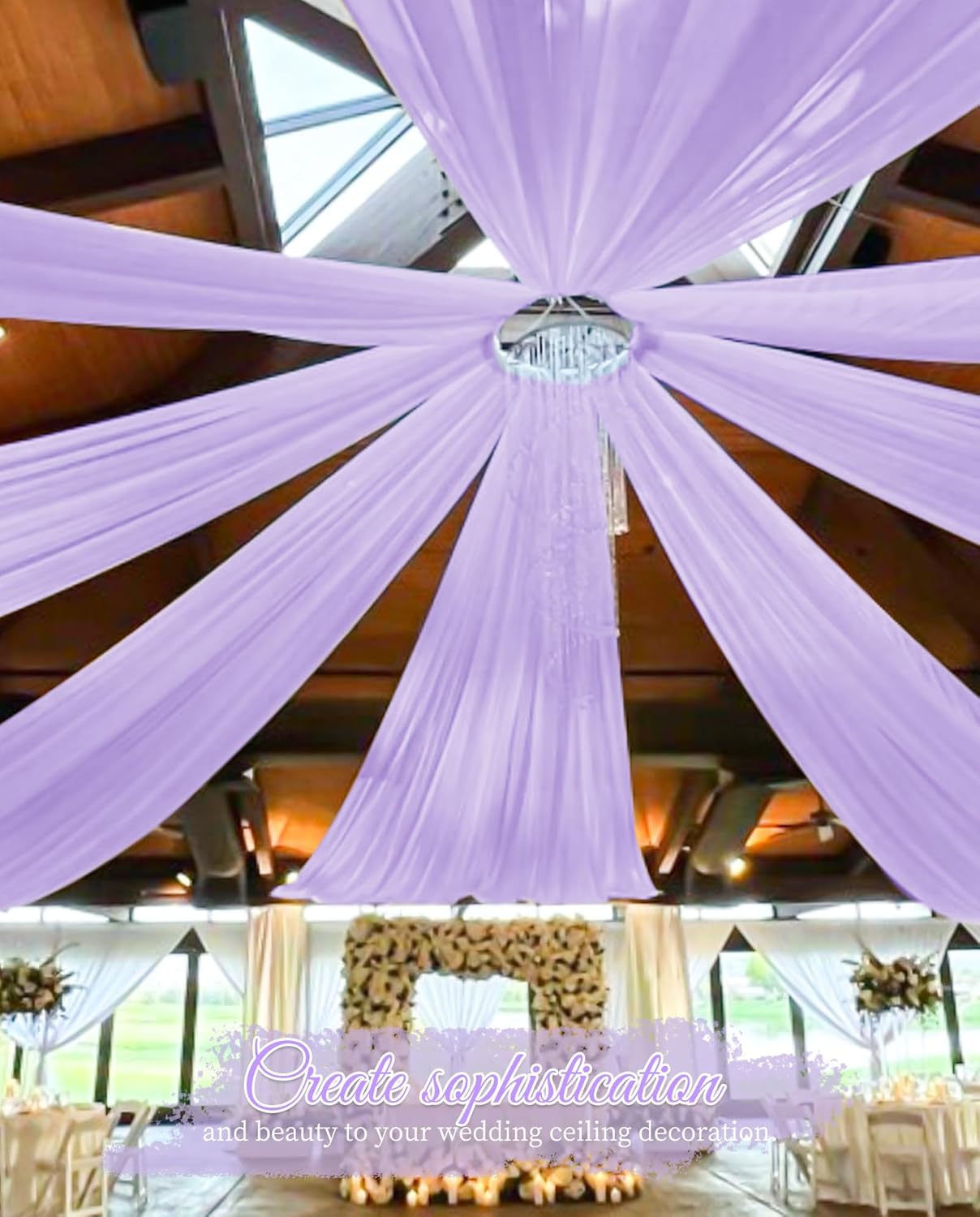 6 Panels Lilac Wedding Ceiling Drapes 5ftx20ft Ceiling Drapes Chiffon Fabric Arch Draping Sheer Curtains Soft Drapery Draping Wedding Ceiling Decorations for Party Ceremony Stage Swag