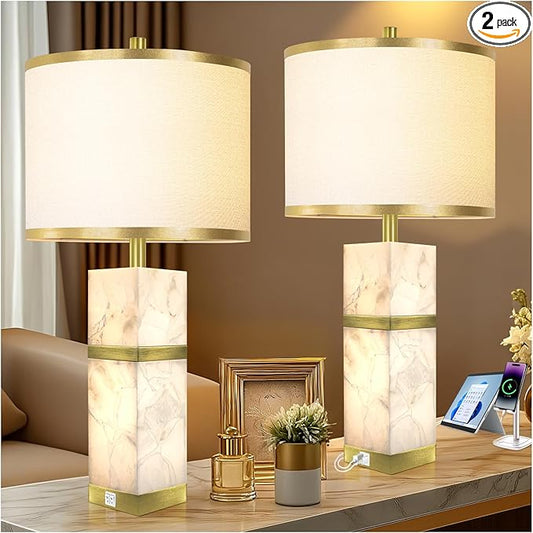 Natural Alabaster Table Lamps Set of 2 by SCENEKOY