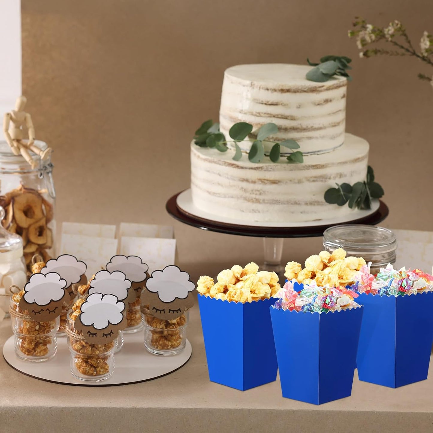 200 Pcs Popcorn Boxes Mini Paper Popcorn Box Cardboard Popcorn Container for Party Disposable Snack Candy Popcorn Bags Popcorn Holder for Birthday Wedding, 2.2 x 4.2 x 3 In (Navy Blue,Simple)