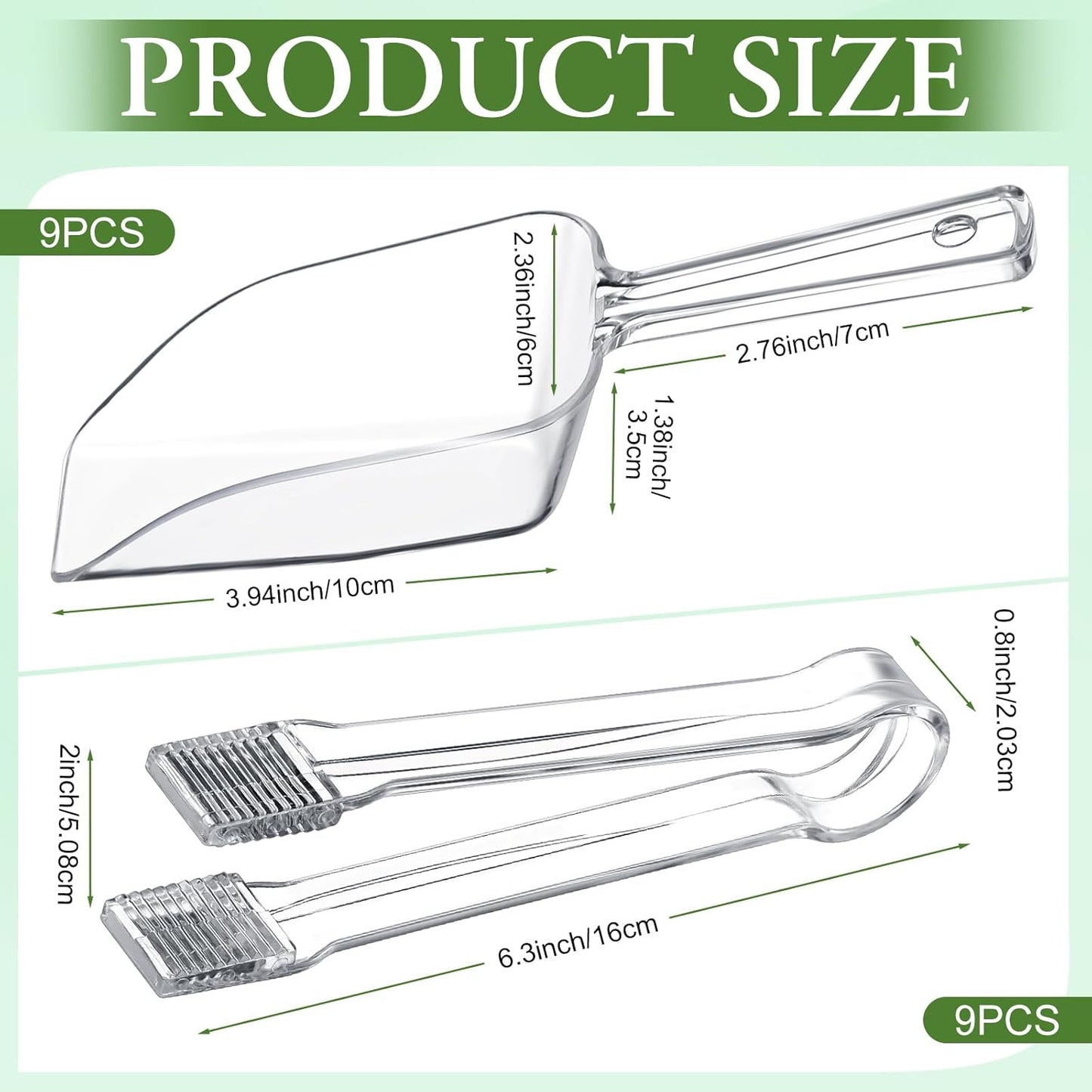 Roshtia 18 Pcs Plastic Serving Tongs Mini Kitchen Tongs Utility and Plastic Kitchen Scoops Clear Ice Scoop Mini Clear Buffet Scoop for Candy Dessert Buffet Ice Snack Coffee Tea