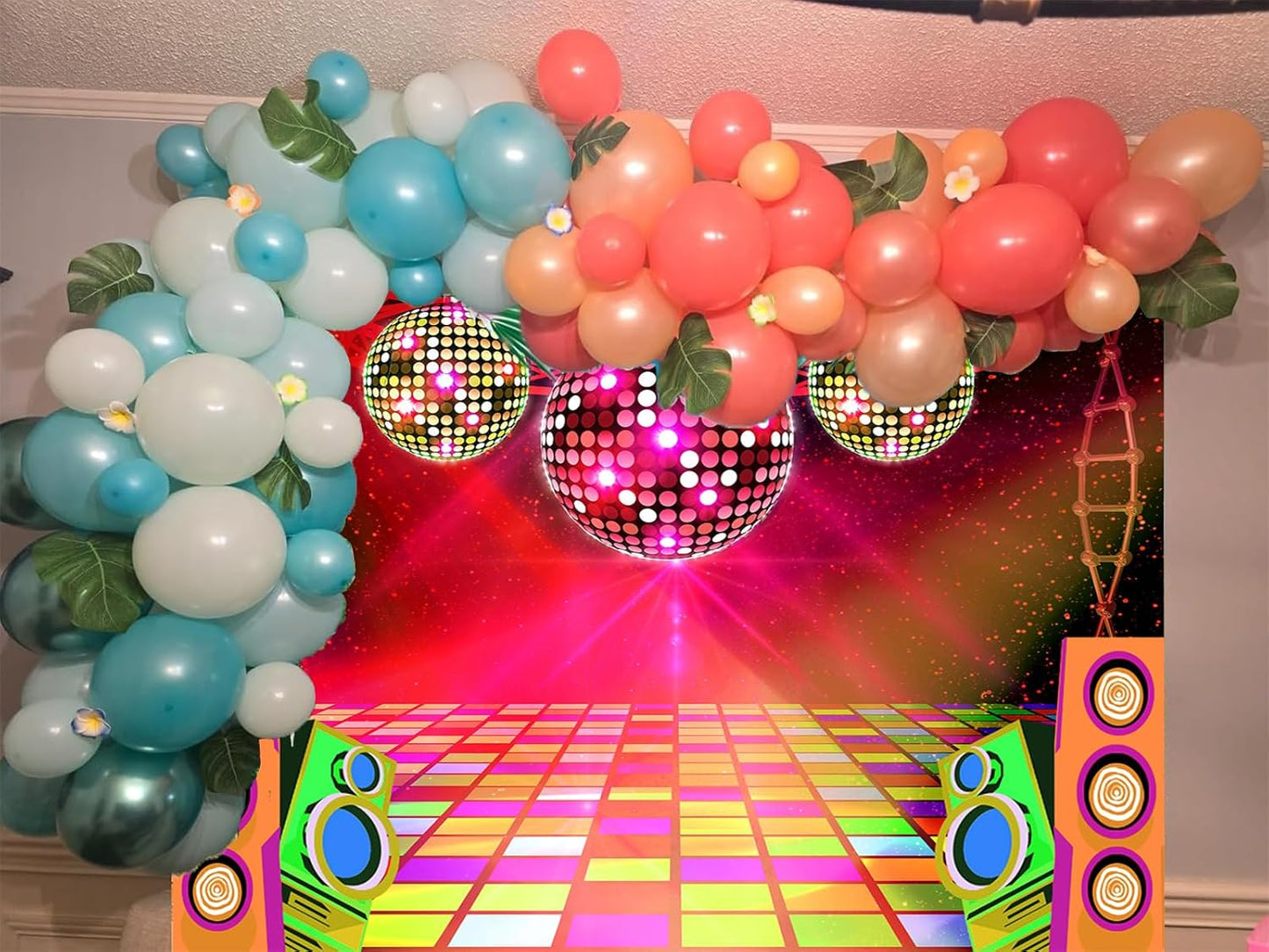 Dance Party Backdrop Retro 80s 90s Theme Stage Dance Ball Music Birthday Party Decoration DJ Photography Background 6 x 4 ft for Baby Shower Picture Photo Shoot Polyester Fabric,Purple