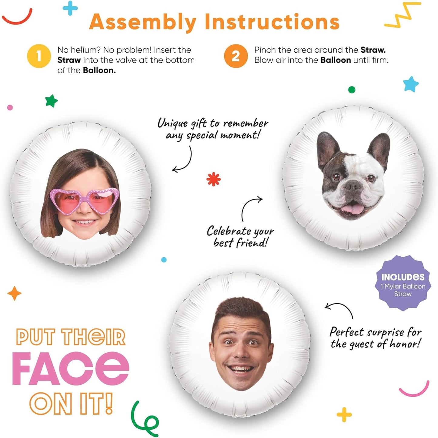 Big Dot of Happiness Personalized Fun Face Photo Balloons, Custom Birthday Balloons, Anniversary Party Decorations, Baby Shower, Bachelorette Party Decor, Circle Double-Sided Mylar Balloon, 1 Piece