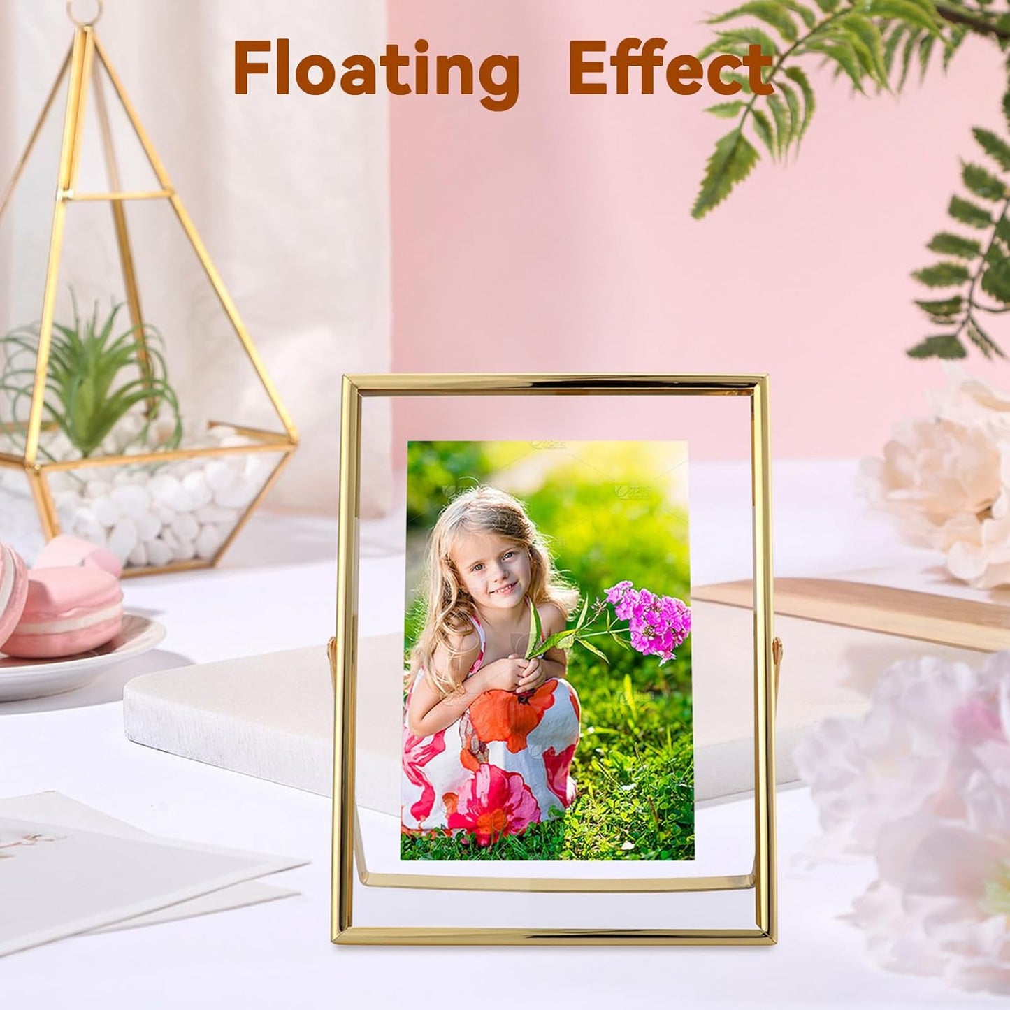 Gold Floating Frame, 5"x7", Vertical, For Picture 4x6, 3.5x5, 2x3 with Floating Effect, Small Tabletop Photo Frame, Classy For Anniversary, Wedding, or Birthday