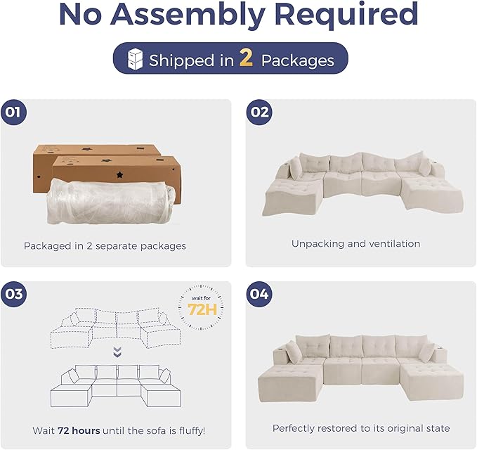 MAXYOYO 129.5" Modular Sectional Sofa Couch, U Shaped Modern Cloud Couch - Image 5