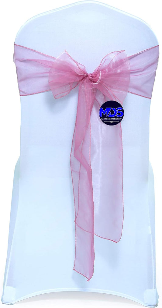 MDS Pack of 50 PCS Organza Chair Sashes Wider Dining Chair Bows Ribbon Tie Back for Wedding Party Birthday Bridal Shower Reception Event Banquet Home Chair Cover Decoration - Dusty Pink